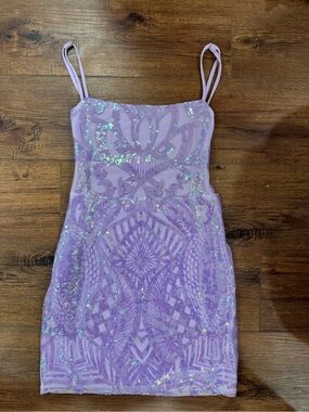 Lavender Sequin Mini Dress with Spaghetti Straps